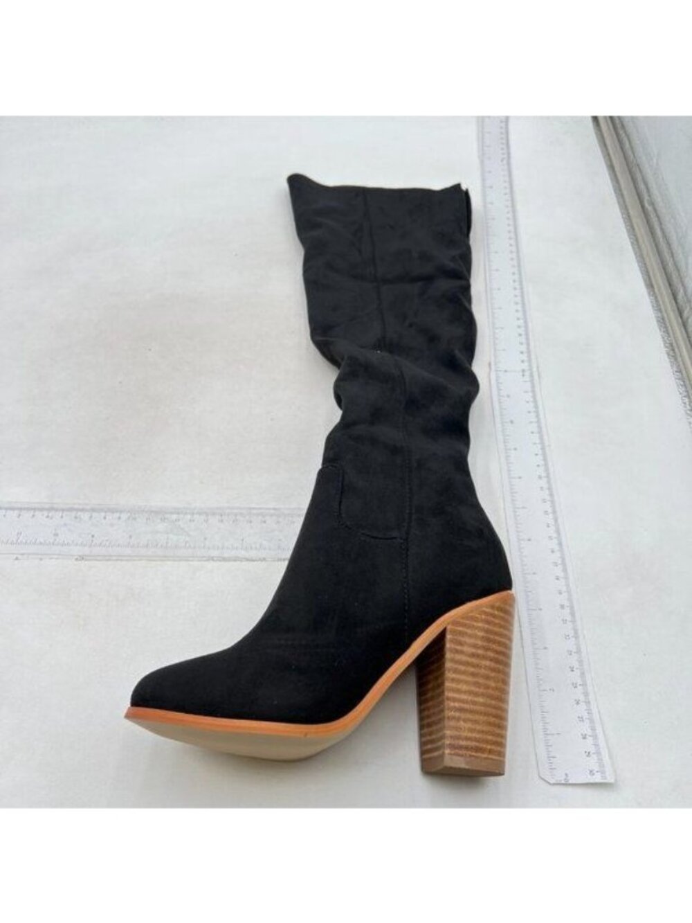 Women Chic Knee High Boots Stretch Pull On Round Closed Toe Long Booties Black